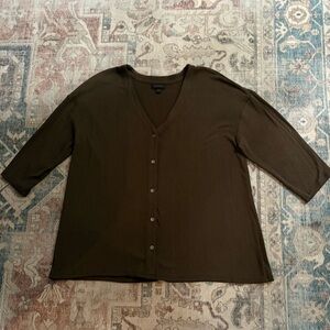 J. Jill Wearever Collection Women's L Cardigan Sweater Brown V Neck Button